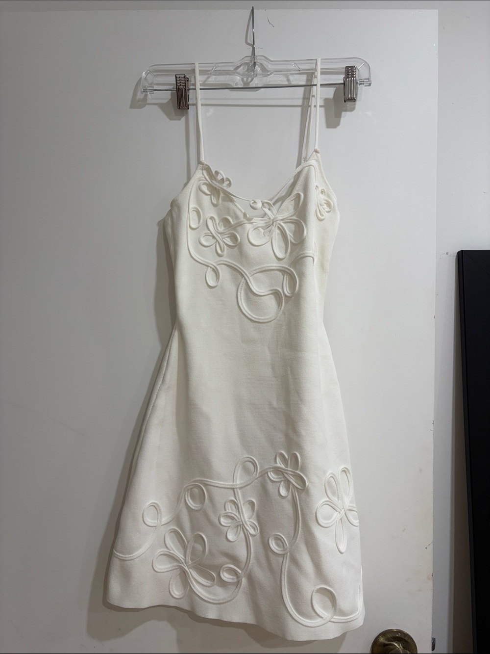Ivory Floral Appliqué Spaghetti Strap Mini Dress